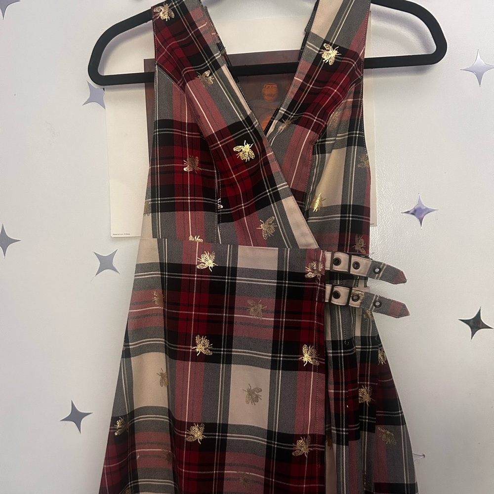 Urban Outfitters Plaid Wrap Dress with Gold Accents